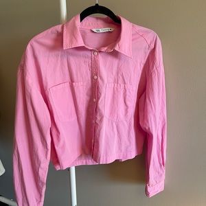 Zara Cropped Pink Button Down